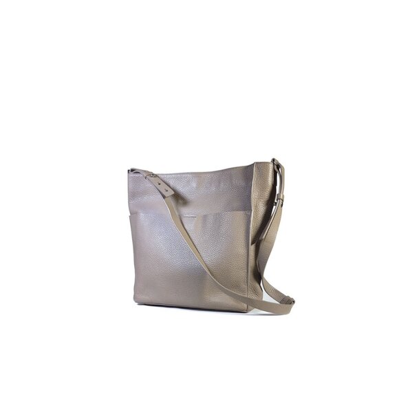 AllSaints Leather Bag Crossbody Shoulder Tote Taupe Pebbled Leather - Picture 2 of 9